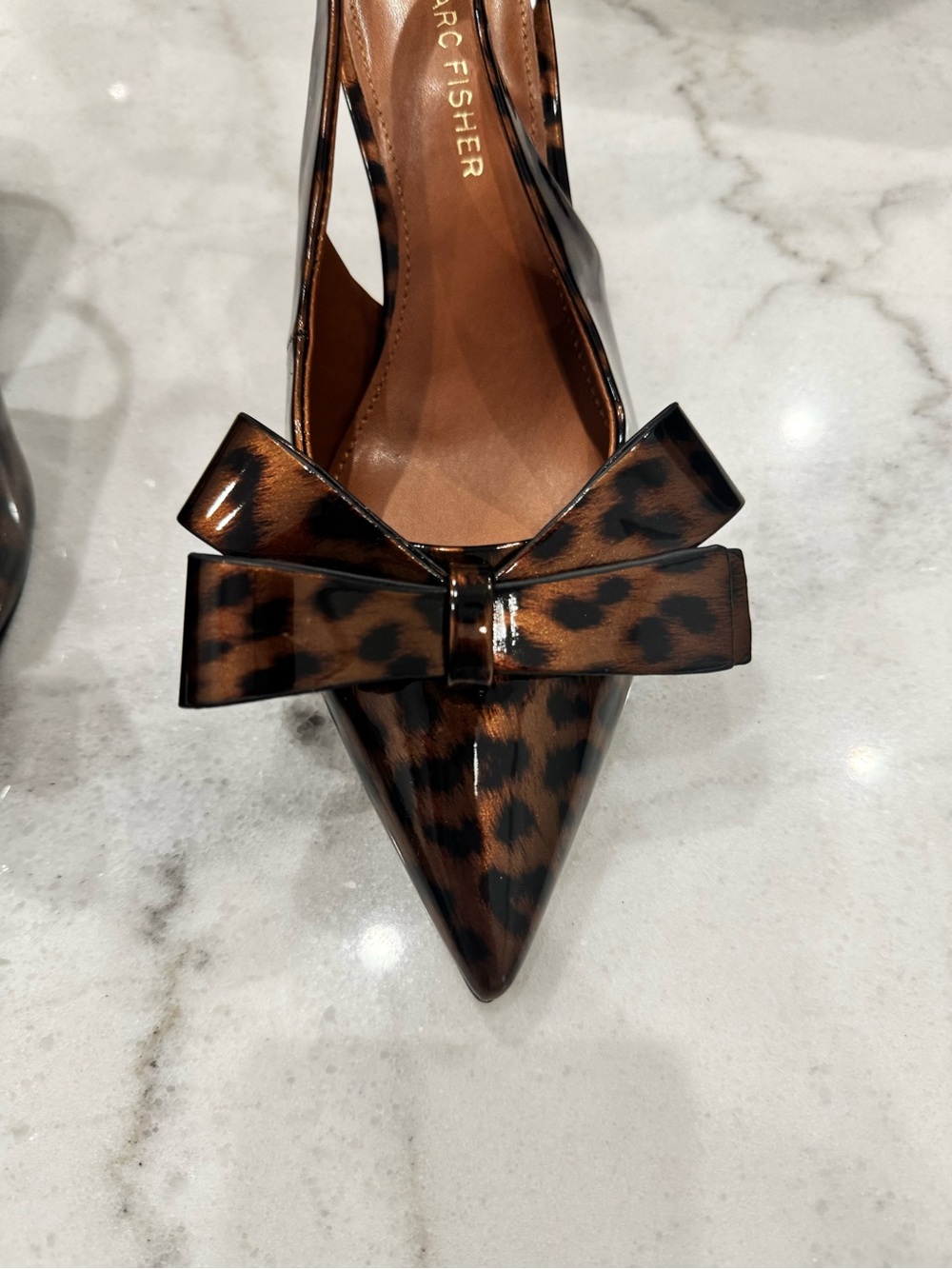 NWT Marc Fisher Leopard-Print Pointed Slingback Heels with Bow Size 6.5 - Picture 2 of 7